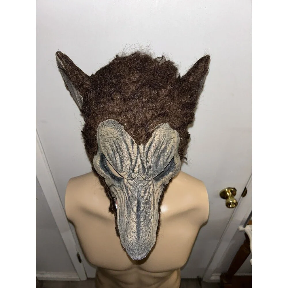 Gray Scary Latex Wolf Werewolf Mask Long Ears Overhead Adult One-Size Halloween